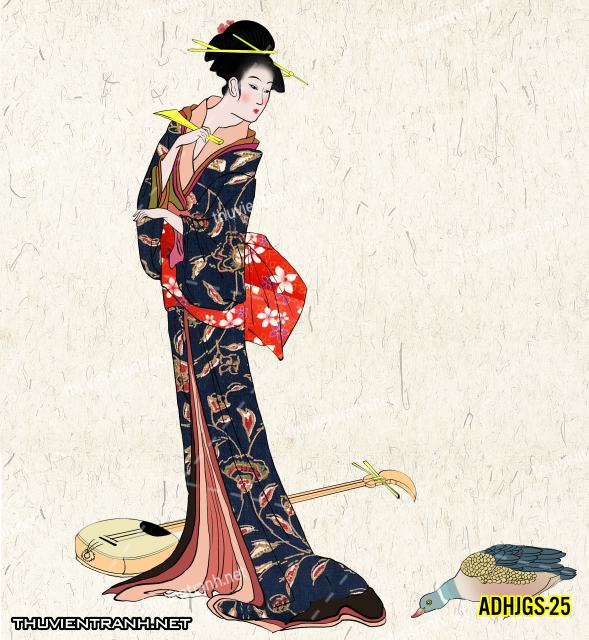 Tranh dán tường Cô gái  Nhật Bản mặc kimono, tranh minh họa cô gái Nhật Bản xưa -ADHJGS-25 - Kết quả tìm kiếm tranh tường